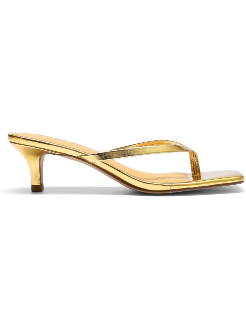 Women's Flip Flop Low Heels Square Open Toe Gold Sandals Thong 1.96 Inch Heels - Picture 3 of 6